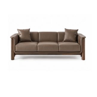 Modern Solid Teak Wood 3 Seater Leather Sofa Luxury Living Room Hotel Apartment Villa Lounge Furniture Manufacturer