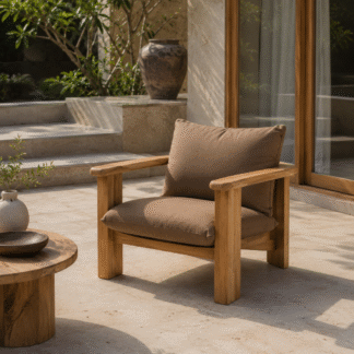 Modern Teak Wood Outdoor Lounge Chair With Brown Cushion Solid Wooden Patio Garden Chair For Hotel Resort Villa Furniture