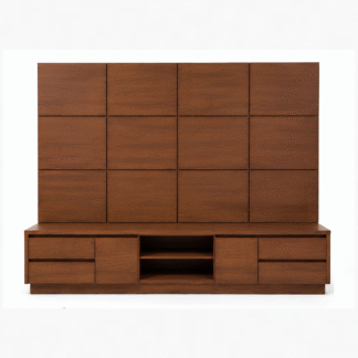Custom Teak Wood TV Wall Panel Media Cabinet for Hotel Bedroom Apartment Villa and Large Hospitality Projects