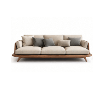 Modern Solid Teak Wood 3 Seater Sofa Luxury Upholstered Living Room Sofa Scandinavian Wooden Couch Hotel Villa Apartment Furniture