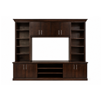 Custom Dark Teak Wood TV Stand Wall Unit Entertainment Cabinet for Hotel Home Apartment Villa and Large Interior Projects