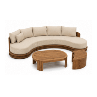 Modern Solid Teak Wood Curved Outdoor Sofa Set with Coffee Table Luxury Garden Patio Resort Hotel Villa Furniture