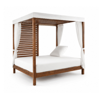 Luxury Outdoor Teak Cabana Daybed with White Curtains Resort Poolside Patio Garden Villa Hotel Relaxation Furniture