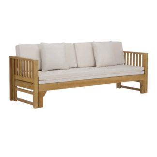 Modern Durable Solid Teak Outdoor Daybed Sofa Wooden Patio Lounge Bed with Cushions for Hotel & Villa