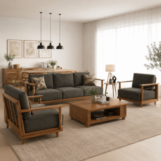 Modern Solid Teak Wood Sofa Set 3 Seater with Armchairs Living Room Furniture Hotel Villa Lounge Set