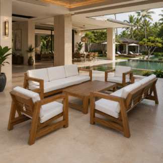 Luxury Solid Teak Wood Outdoor Sofa Set with Coffee Table Modern Patio Garden Villa Resort Lounge Furniture
