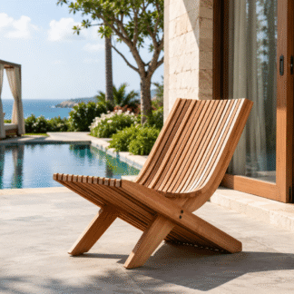 Teak Wood Outdoor Lounge Chair Modern Slatted Garden Patio Resort Relaxing Chair