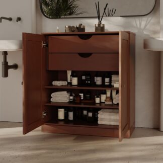 Premium Quality Teak Wood Towel Storage Rack Double Door Bathroom Cupboard for Residential Wholesale