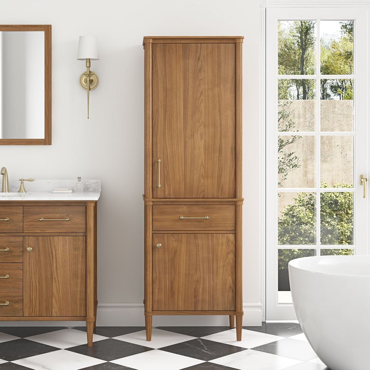 Modern Mid Century Teak Wood Bathroom Storage Cupboard Narrow Toiletry Cabinet