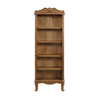 French Provincial Solid Teak Wood Bookcase 5 Tier Open Display Shelf with Cabriole Curved Legs