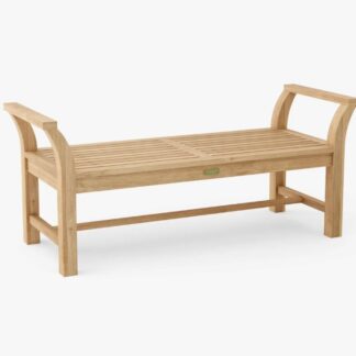 Modern Design Teak Wood Patio Bench Striped Timber Slat Settee with Curved Side Handles