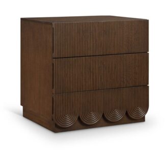 Solid Teak Wood Bedside Chest Three Ribbed Pull Drawers with Concentric Arch Handcraft Detailing