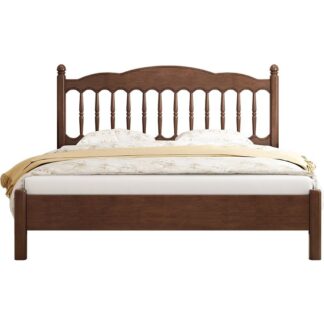 Rhythmic Wooden Spindle Teak Wood Bedstead Open Airflow Sleep Station with Wave Crest Headrest