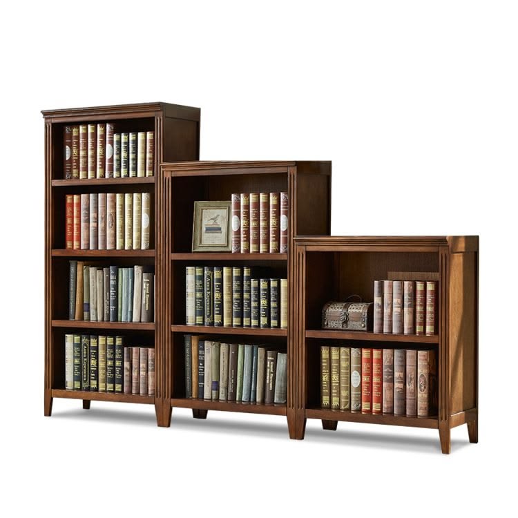 Teak Wood Bookcase Set 3 Piece Modular Step Bookshelf with Fluted Side Pillars