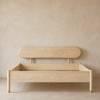 Luxury Solid Teak Wood Bed Frame Natural Blonde Capsule Headboard Platform Bed with Gold Brass Caps