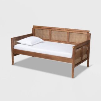 Luxury Solid Teak Wood Daybed with Natural Cane Weaving Minimalist Wooden Lounge Bed for Home Furniture