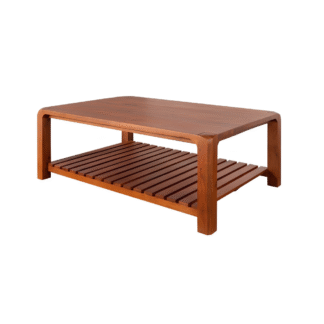 Solid Air Dried Teak Coffee Table with Slatted Shelf Modern Wooden Center Table
