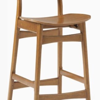 Deep Cradle Teak Wood Barstool Curved Crescent Backrest Counter Chair with Scooped Saddle Seat