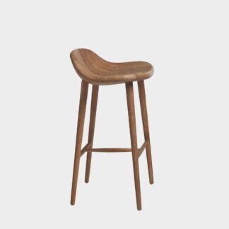 Sculpted Saddle Teak Wood Barstool Backless Counter Chair with Contoured Organic Scoop Seat