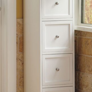 White Teak Wood Bathroom Cabinet Slim 4 Drawer Chest with Pull Out Extension Tray Bedside Table