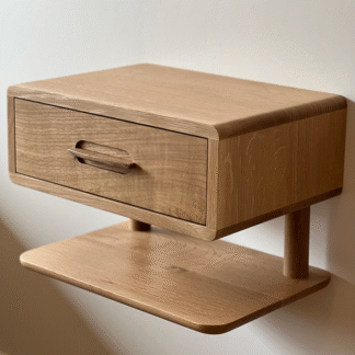 Blonde Teak Wood Floating Nightstand Wall Mounted 1 Drawer Bedside Shelf with Lower Deck