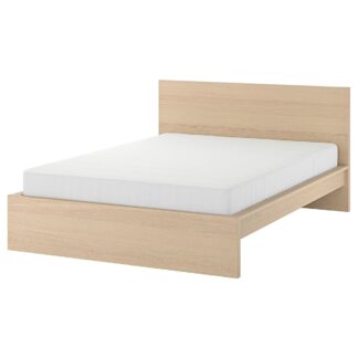Modern Japandi Teak Wood Bedstead Smooth Flat Core Silhouette Light Straw Finish Floor Sleep Vault