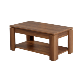 Modern Solid Teak Coffee Table with Open Storage Shelf Wooden Living Room Table