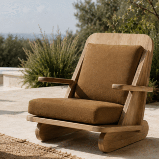 Solid Teak Wood Patio Relax Chair With Brown Cushion Luxury Outdoor Seating For Garden Hotel Resort Villa And Terrace