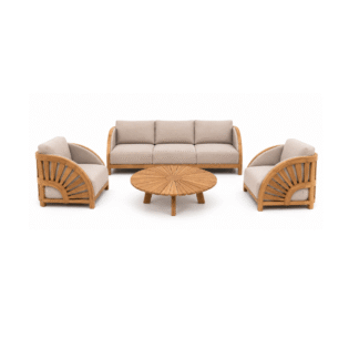 Modern Solid Teak Wood Outdoor Sofa Set with Round Coffee Table Luxury Patio Garden Villa Resort Lounge Furniture