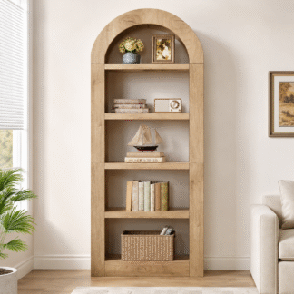 Luxury Solid Teak Wood Bookcase Arched Dome Top Multi Tier Open Shelf Bookshelf Wall Unit