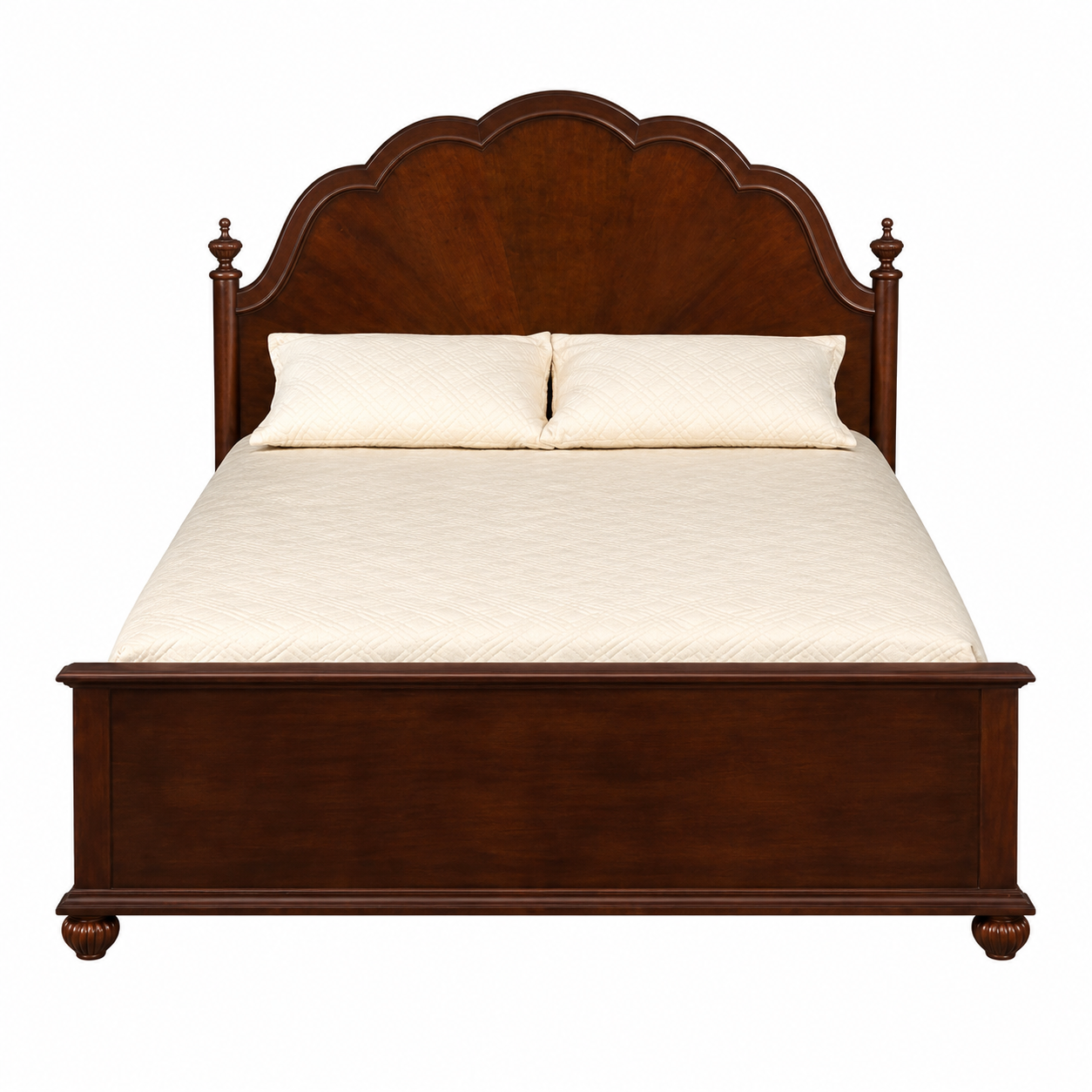 Artisanal Antique Profile Teak Wood Master Bed Shell Crest Wooden Bedstead Slatted Base Sleep Station