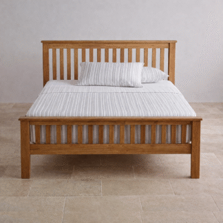 Mission Style Teak Wood Bedstead Vertical Spindle Headboard Classic Platform Bed with Block Posts