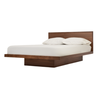 Modern Solid Teak Wood Floating Platform Bed with Minimalist Headboard Thick Base Frame and Contemporary Bedroom Furniture