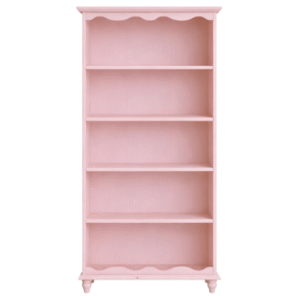 Pink Wash Solid Teak Wood Bookshelf 5 Tier Open Storage Organizer with Scalloped Wavy Trim