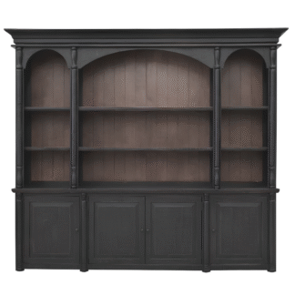 Premium Solid Teak Wood Display Bookshelf Cabinet with Arched Open Shelves Wooden Storage Cabinet and Lower Door Compartments