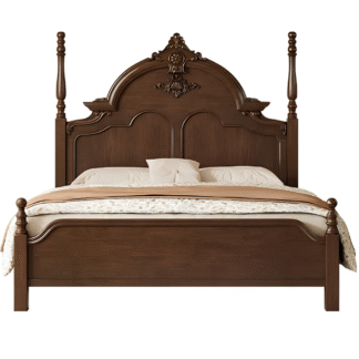 Ornate Victorian Style Teak Wood Bedstead Double Dome Panel High Crest Wood Sleep Installation