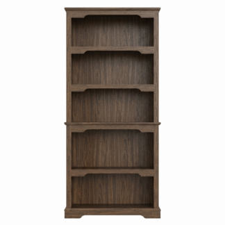Majestic Solid Teak Wood Large Bookcase 5 Tier Open Shelving Unit with Carved Side Panels