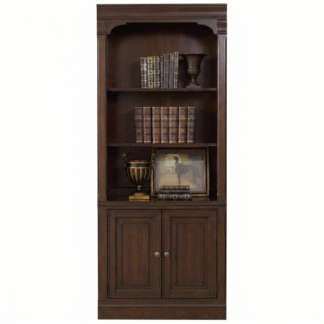Classic Traditional Teak Wood Bookshelf Detailed Molding Crown Top Doorless Storage Cabinet Plinth Base