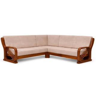 Solid Teak Wood Sectional Sofa L Shape Indoor Living Room Settee with Diagonal Slats Armrest