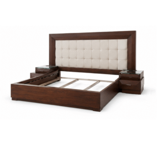 Modern Solid Teak Wood Bed Frame with Upholstered Headboard Bedroom Furniture Custom King Queen Size