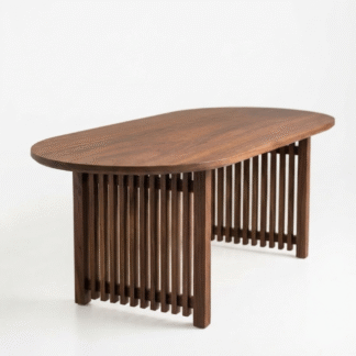 Modern Solid Wood Oval Dining Table with Slatted Base, Minimalist Furniture for Café, Restaurant and Home