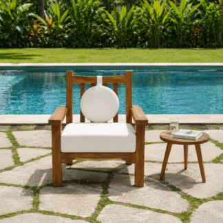 Modern Solid Teak Wood Outdoor Lounge Chair with Round Cushion for Poolside Patio Garden Villa Resort Hotel