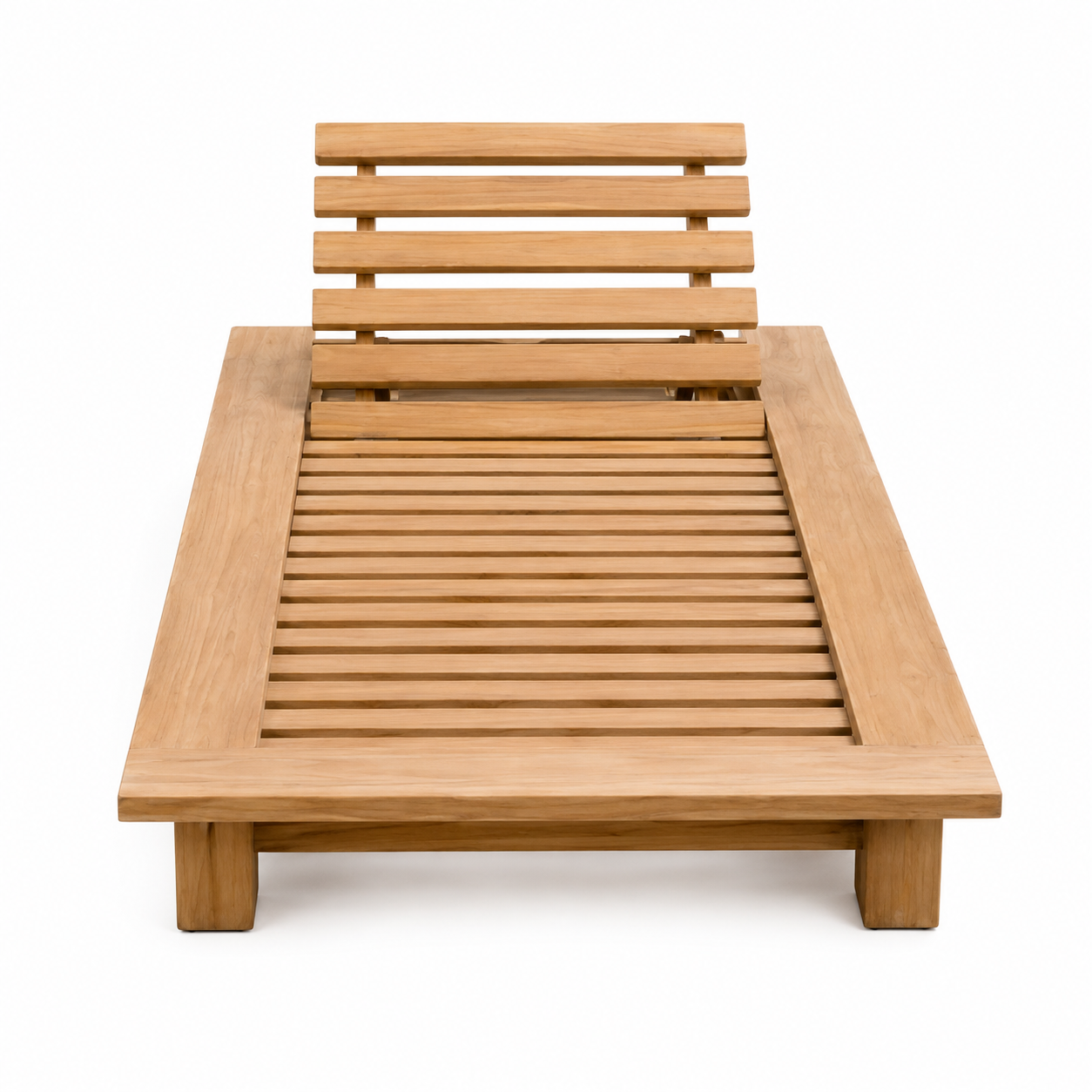 Solid Teak Wood Outdoor Sun Lounger Adjustable Backrest Poolside Garden Chaise Lounge Chair