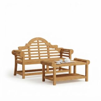 Luxury Solid Teak Wood Garden Bench and Coffee Table Set – Outdoor Patio Furniture for Resort