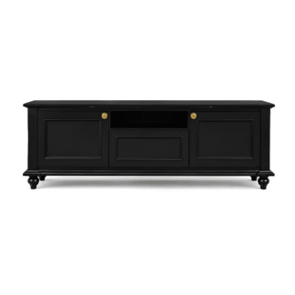 Luxury Black Solid Teak Wood TV Stand Media Console Classic Entertainment Cabinet for Hotel Villa Apartment Bedroom Furniture