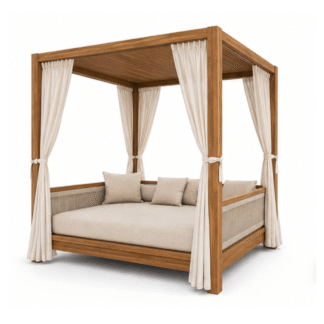 Luxury Solid Teak Outdoor Cabana Daybed with Weather Resistant Cushions Modern Poolside Canopy Bed for Resort Villa Hotel