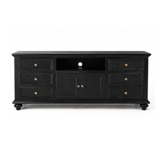 Premium Black Solid Teak Wood TV Stand Media Console Storage Cabinet Luxury Living Room Furniture Manufacturer