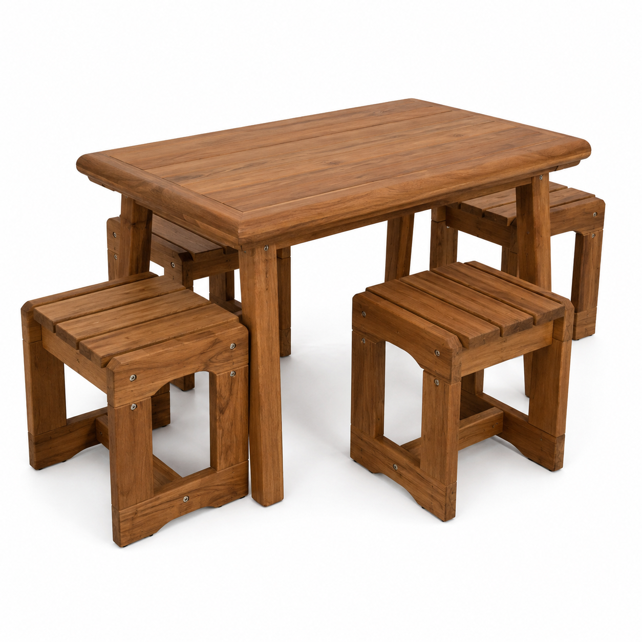 Solid Teak Wood Outdoor Dining Table Set with 4 Stools Garden Patio Furniture for Hotel Resort Villa Backyard Cafe