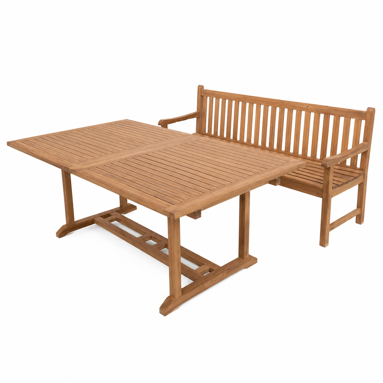 Solid Teak Wood Outdoor Dining Set Garden Patio Table with Wooden Bench Furniture