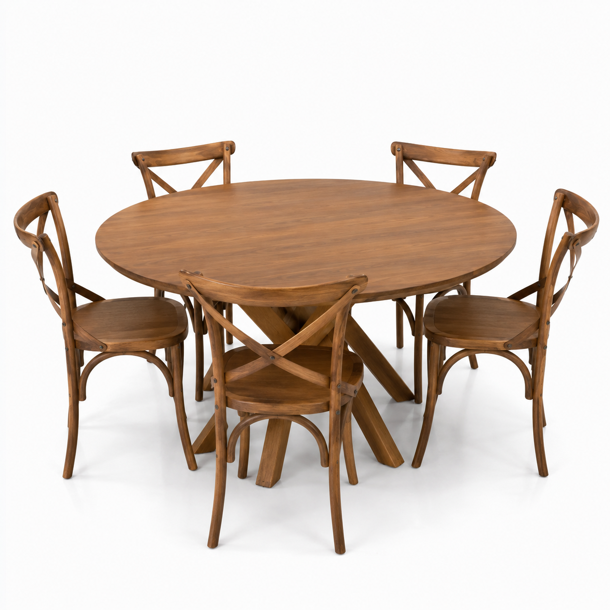 Modern Solid Teak Wood Round Dining Table Set Chairs for Cafe Restaurant Hotel Villa Dining Furniture